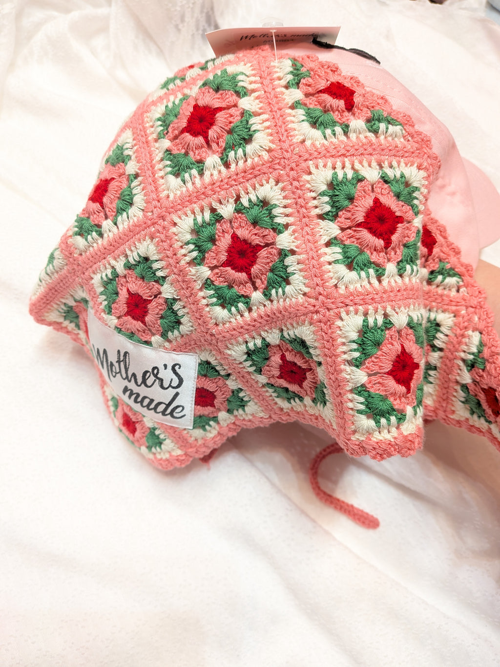 バラ刺繍ワッペンピンクキャップ